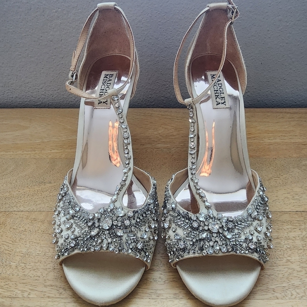 Badgley Mischka Sarah Embellished Wedge Evening Shoe Womens Sz 9 - Picture 3 of 10